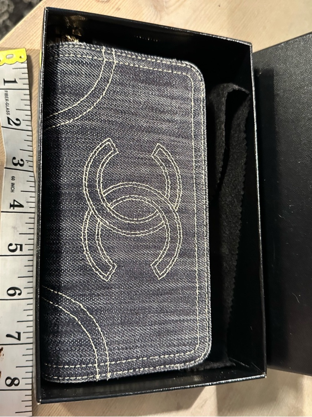 Chanel Denim Zip Wallet - Navy Blue with White Stitching - Picture 12 of 12